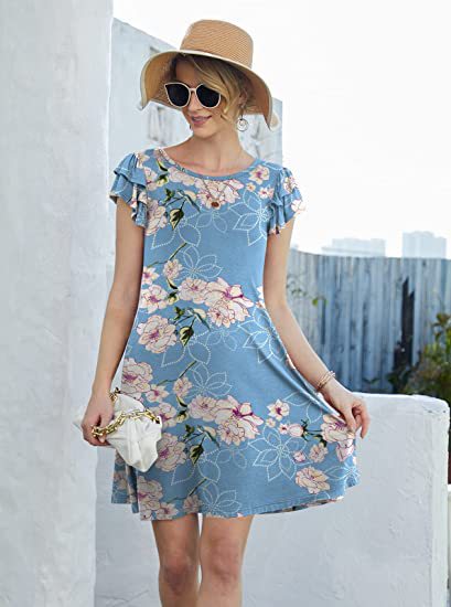 Kvindernes sommerblomstret kjole med ruffles og flagrende nederdel Stilla