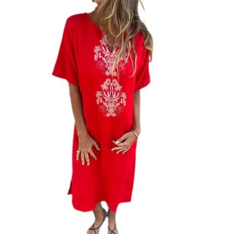 Dame Bohemian Stil Midi Kjole med broderede detaljer Stilla