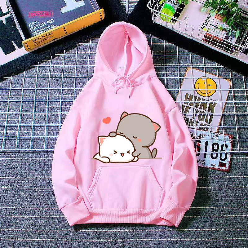 Kvinders hætte sweatshirt med sødt katte design Skovae