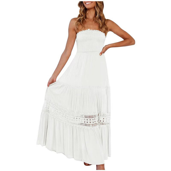 Dame strapless maxikjole med elegant blondedekor Stilla