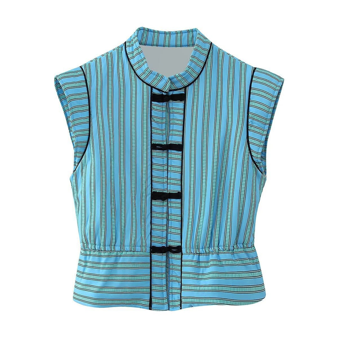 Femme Stylish Stribet Høj-Hals Bluse Stilla