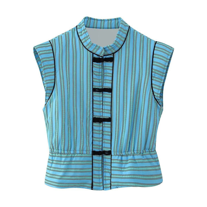 Femme Stylish Stribet Høj-Hals Bluse Stilla