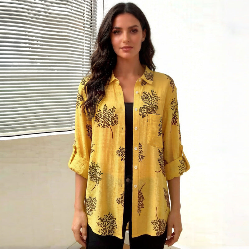 Dame bluse skjorte med blomstermotiv og afslappet pasform Skovae