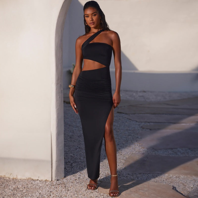 Dame Cut-Out Maxikjole med asymmetrisk design og rynket overdel Stilla