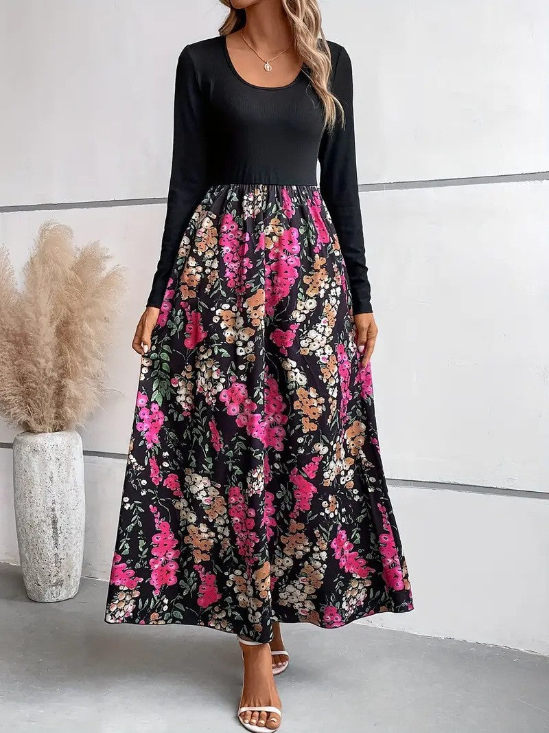 Dame maxikjole med floralt design og lange ærmer Stilla