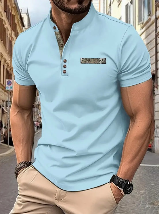 Herrer Poloshirt med moderigtigt ståkrave og elegante knapper Stilla