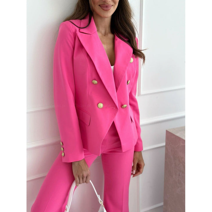 Dame Elegant Blyantsuit med dobbelt knaplukning og gyldne detaljer Stilla