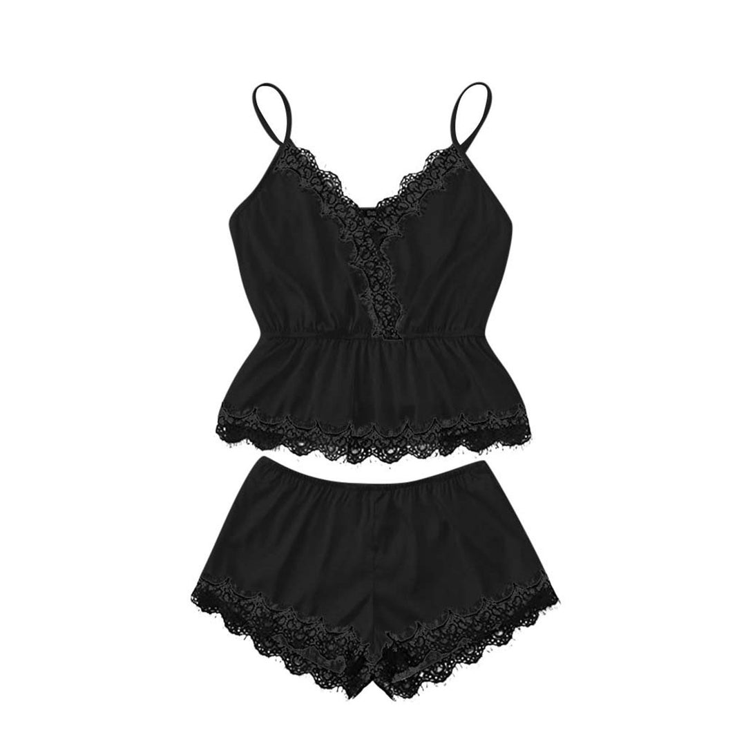 Dame Satin Kant Pyjama Sæt Stilla