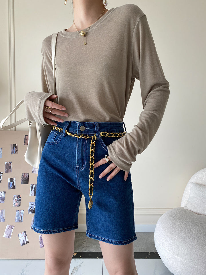 Kvinders komfortable denim shorts med høj talje Stilla