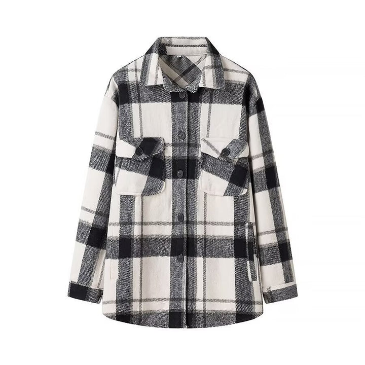 Dame Størrelse Oversized Ternet Flannel Skjortejakke Stilla