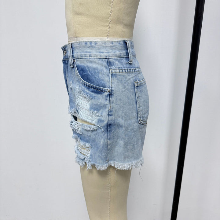 Dame Destroyed Denim Shorts i casual stil Skovae