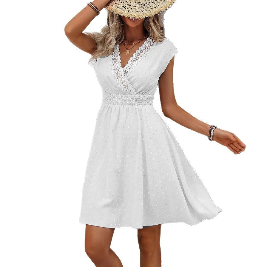 Dame sommerkjole med rynk og blondekant Stilla