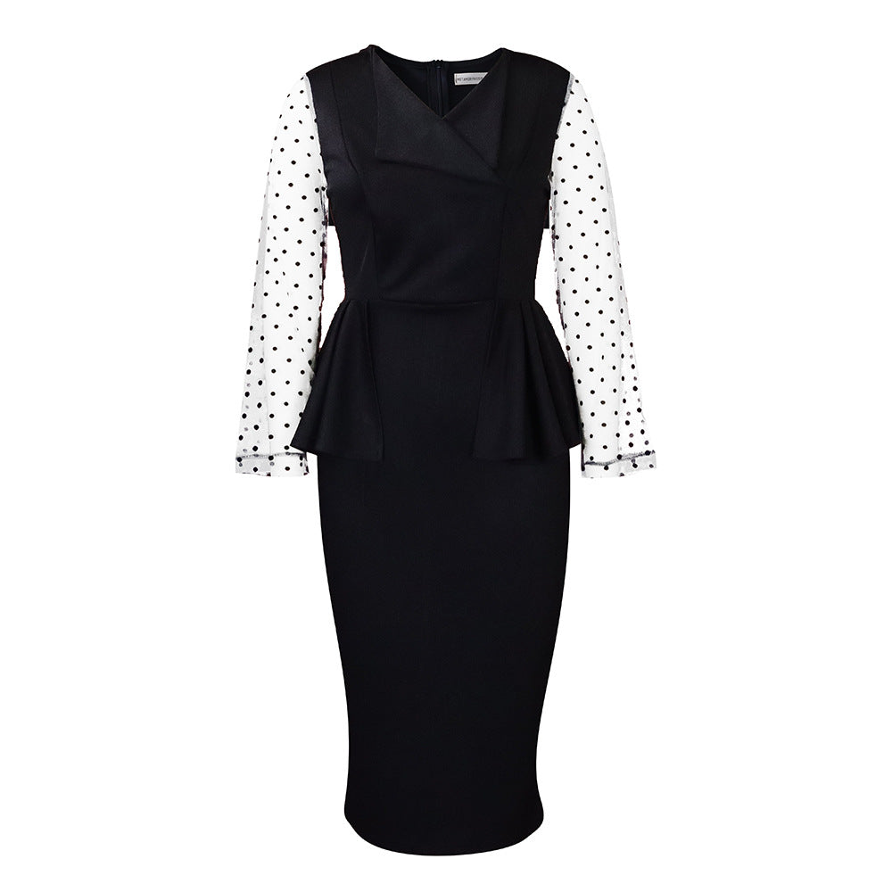 Dame elegant Peplum-kjole med moderne prikkemønsterærmer Stilla