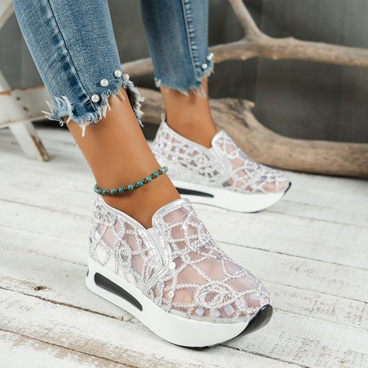Dame Slip-On Sko med funklende strassmønster og elastisk overmateriale Stilla