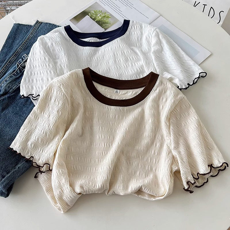 Frue Struktureret Rynket Kant T-shirt Stilla