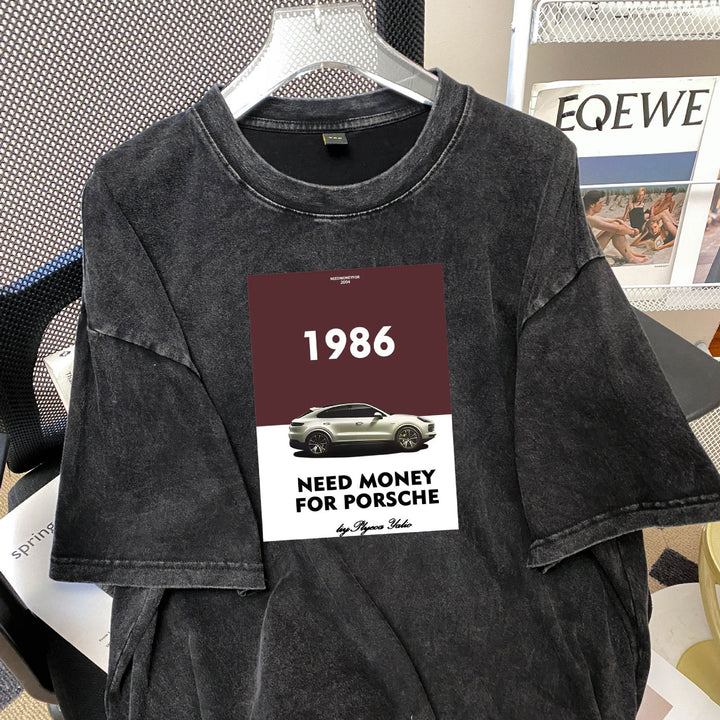 Dame T-shirt med nostalgisk automobil og humoristisk slogan Stilla