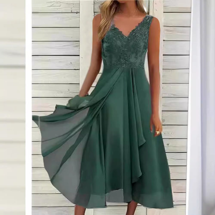 Dame Elegant Aftenkjole med Spidserapplikationer Stilla