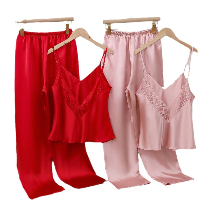 Dame Satin Pyjamasæt med Spids Detaljer Stilla