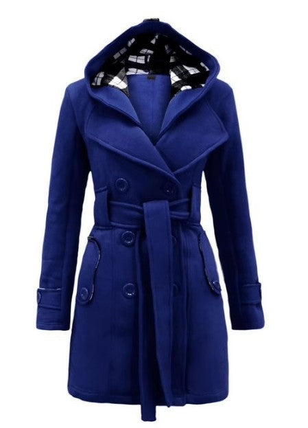 Kvinders elegante frakke med hætte og ternet mønster Stilla