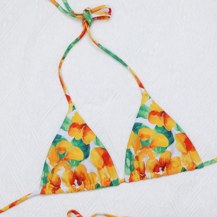 Dame Triangel-Bikini-Sæt med justerbare bånd og levende blomstertryk Stilla