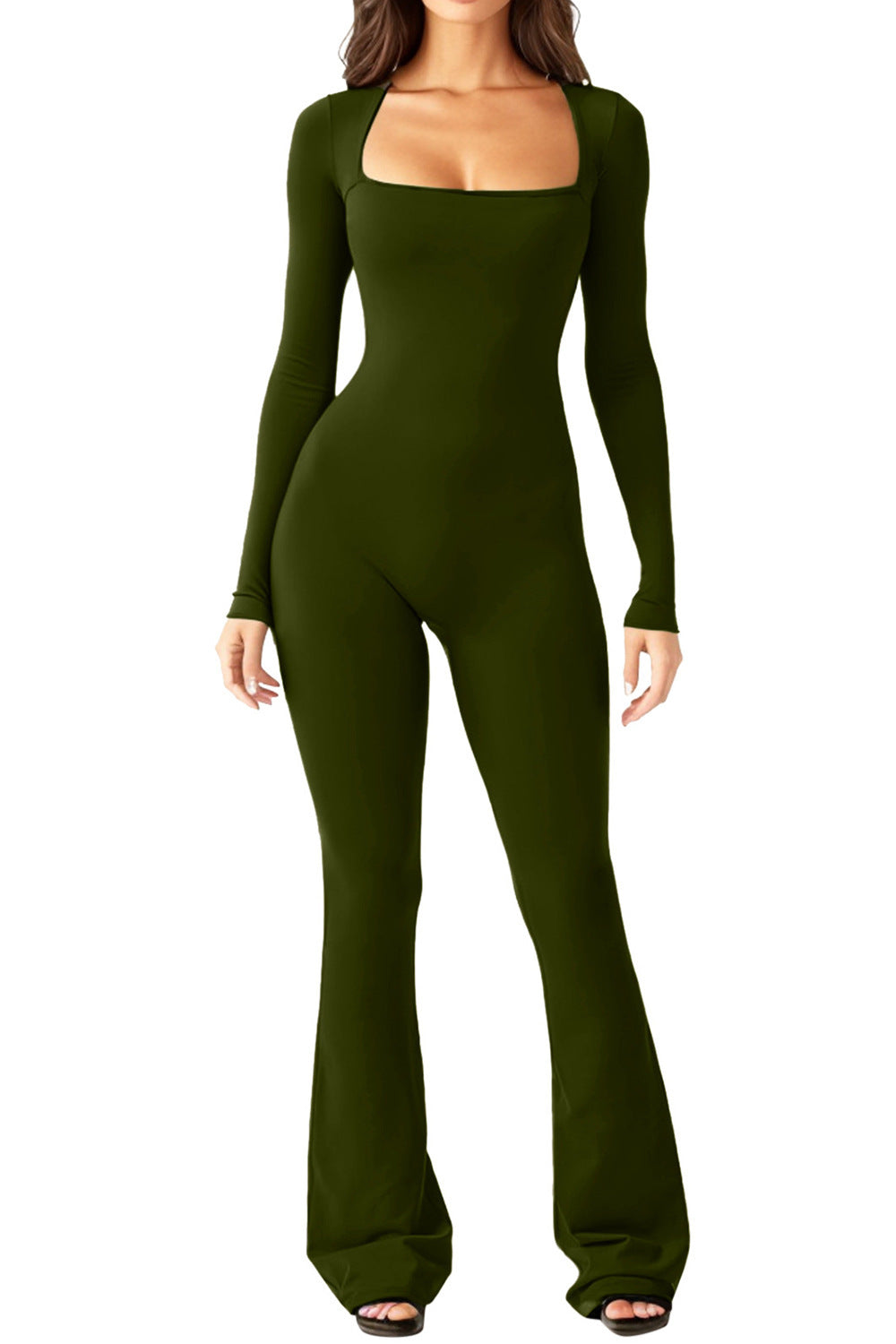 Dame Elegant Langærmet Jumpsuit med dyb kvadratisk U-hals og flatterende snit Stilla