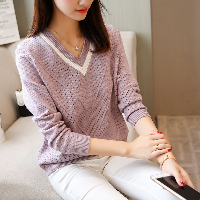 Kvinder casual V-hals sweater med tekstureret mønster Stilla