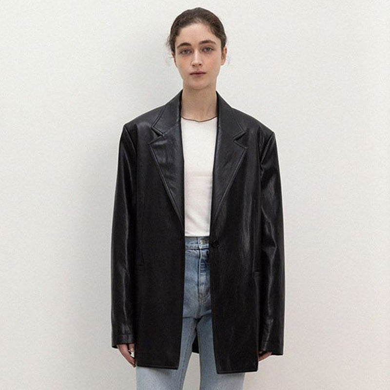 Kvinders Oversized Faux Læder Blazer Stilla
