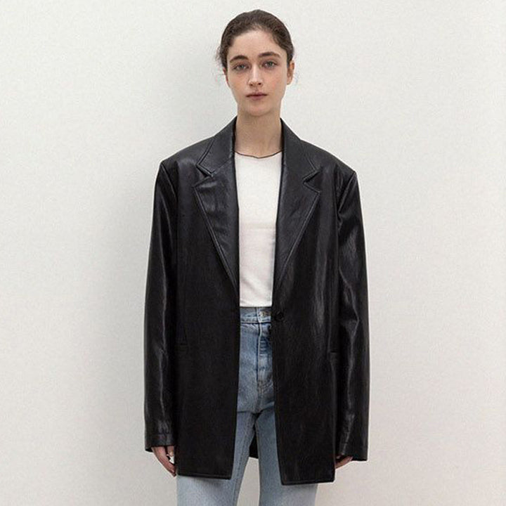 Kvinders Oversized Faux Læder Blazer Stilla