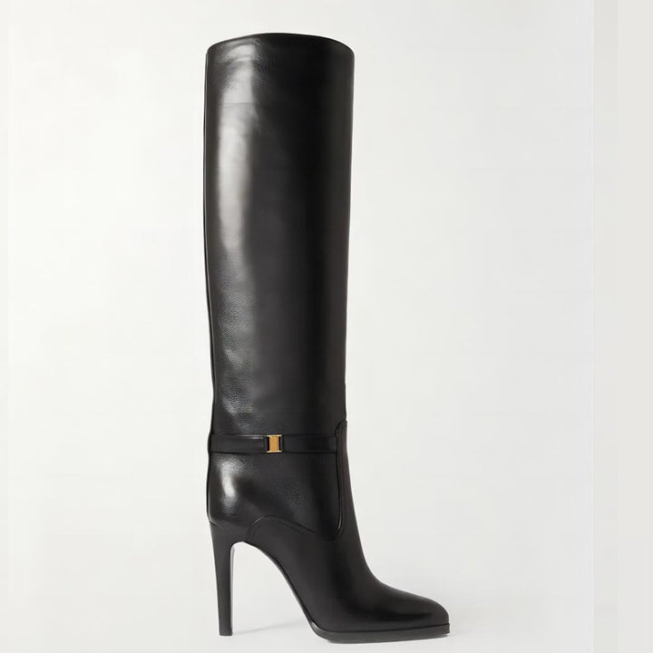 Femme Over-knæet Sues Stiletto Støvler med elegant Rem-detalje Stilla