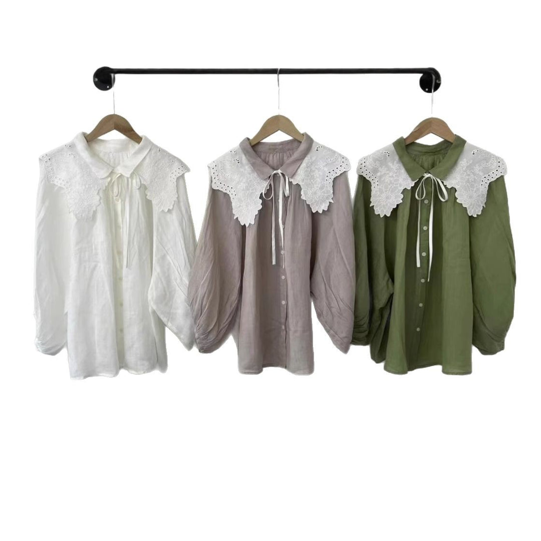 Femme elegant Bluse med knaplukning og spidsekrave Stilla