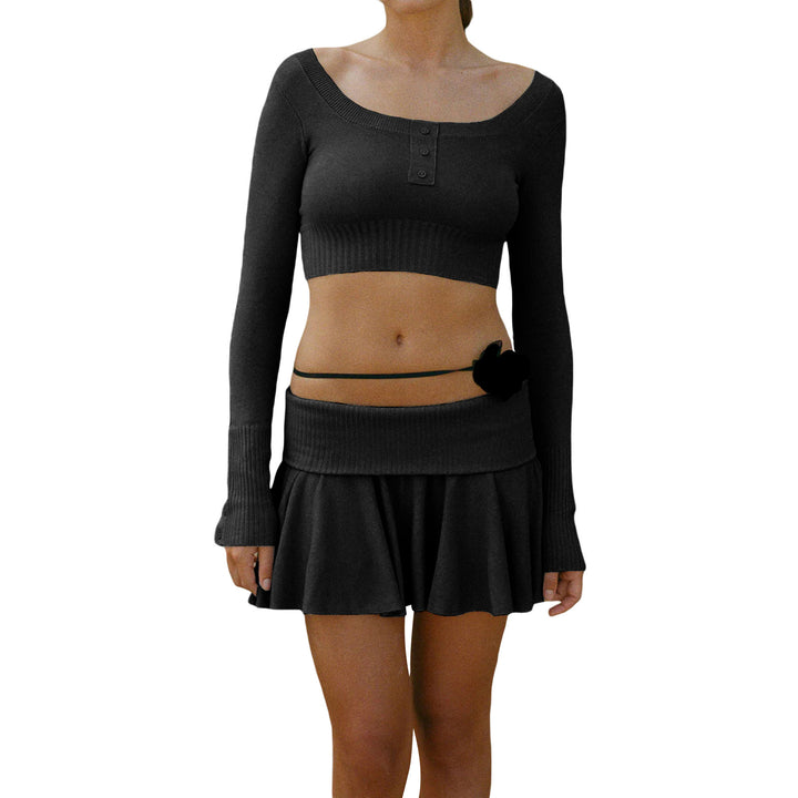 Dame Crop-Top og Nederdel Sæt med raffineret Bånd Skovae
