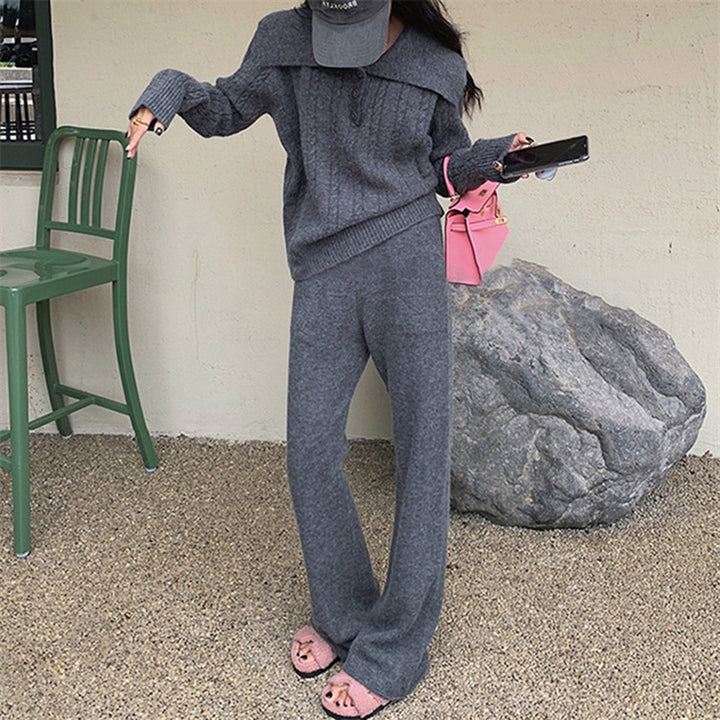 Femme Kabelstrikpullover med bred krave Stilla