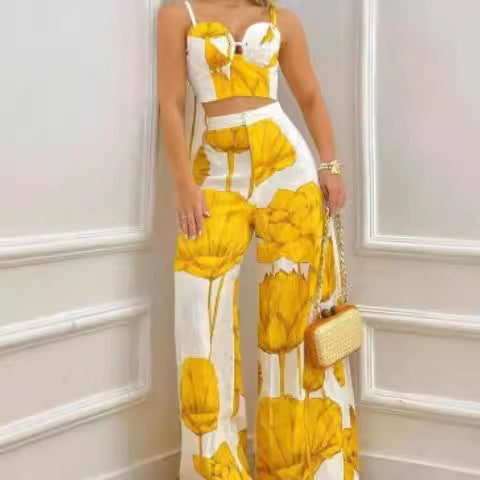 Dame To-delt Sæt med blomstret Design og smart Bustier Skovae