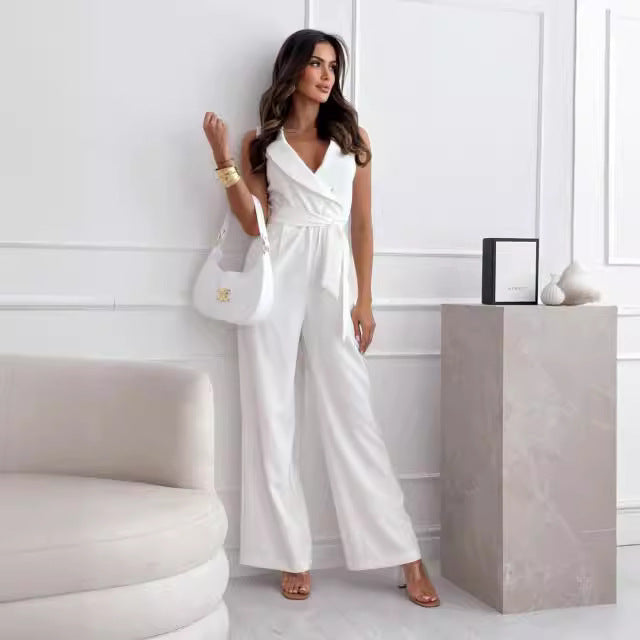 Dame Elegant Wrap-Overall med Taljebælte og dyb V-udskæring Stilla
