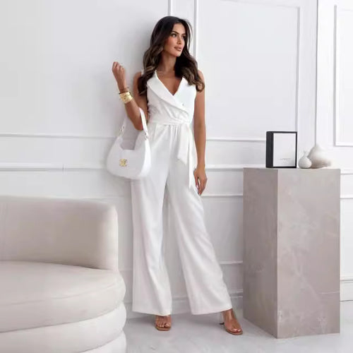 Dame Elegant Wrap-Overall med Taljebælte og dyb V-udskæring Stilla