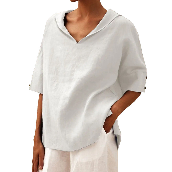 Dame afslappet linned blouse med hætte og korte ærmer Stilla