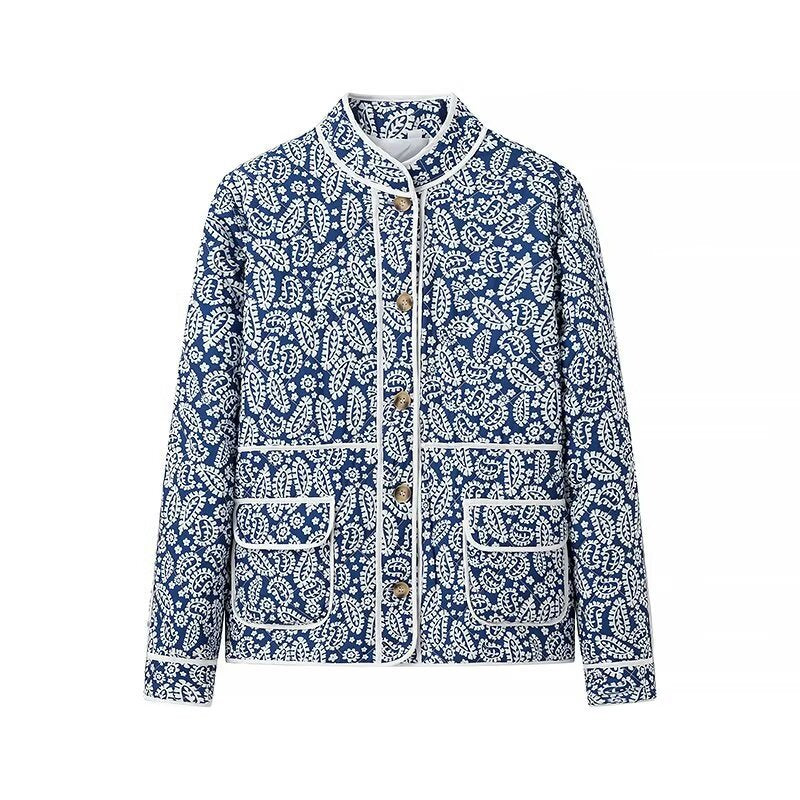 Dame quiltet blousonjakke med blomsterdesign og praktiske lommer Stilla