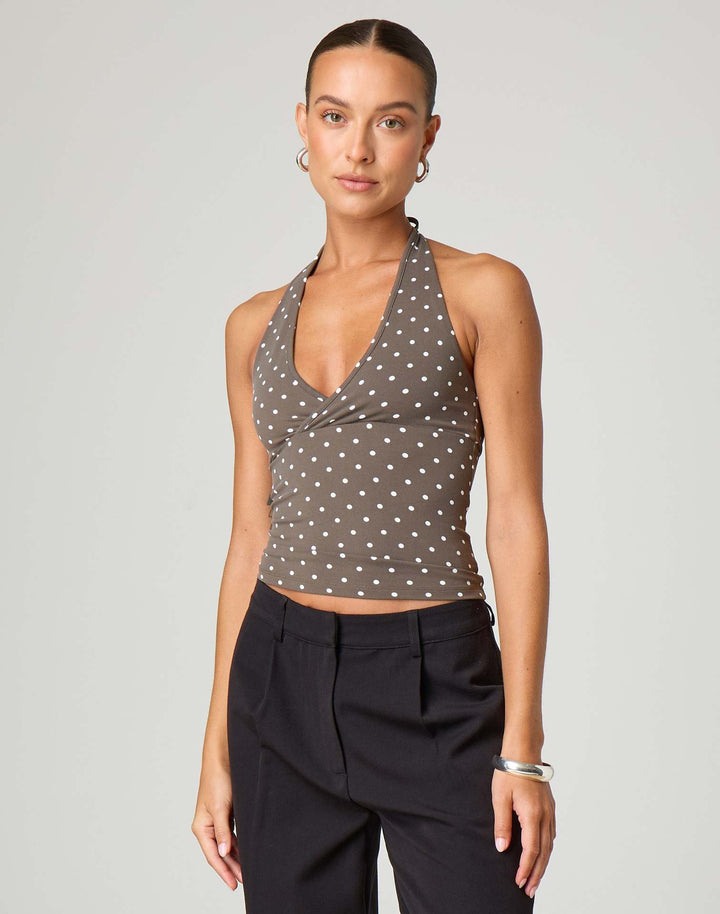 Dame Halter-top med prikkemønster og V-hals Skovae
