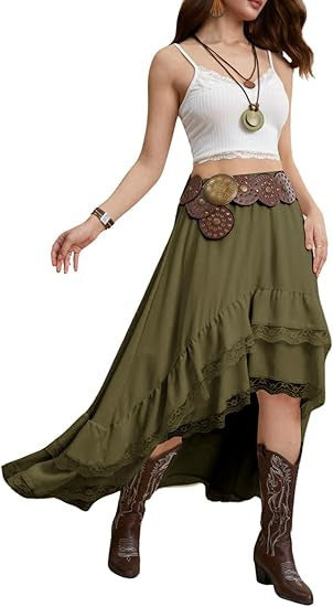 Dame Boho Maxi-nederdel med asymmetrisk kant og spids dekoration Skovae