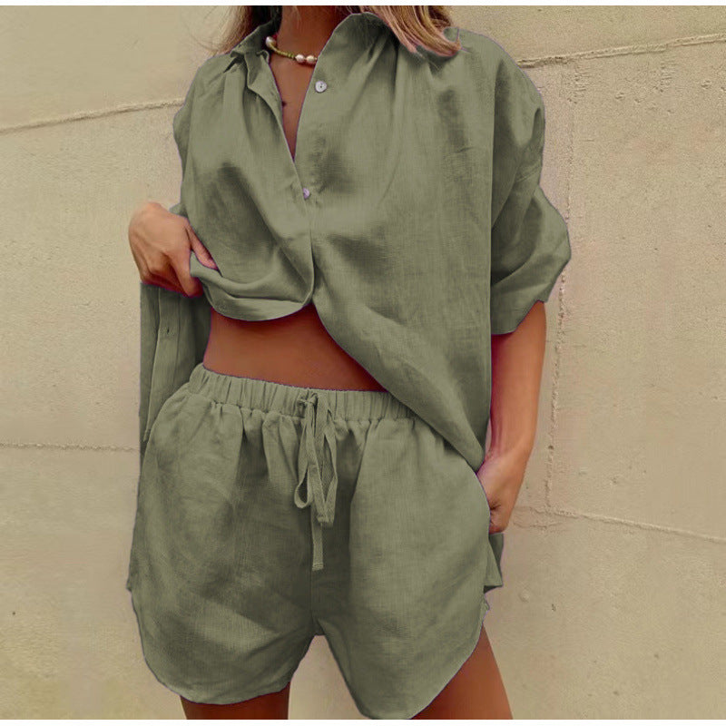 Damer Luftige Linned bluse med løse shorts Stilla