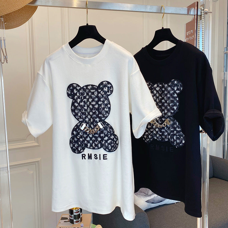 Dame T-shirt med kreativ bjørnemotiv og afslappet snit Stilla