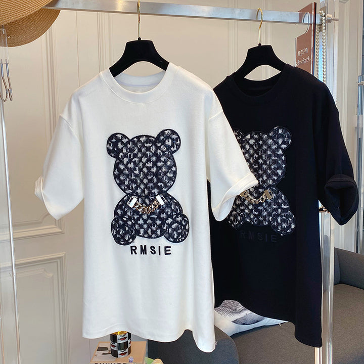 Dame T-shirt med kreativ bjørnemotiv og afslappet snit Stilla