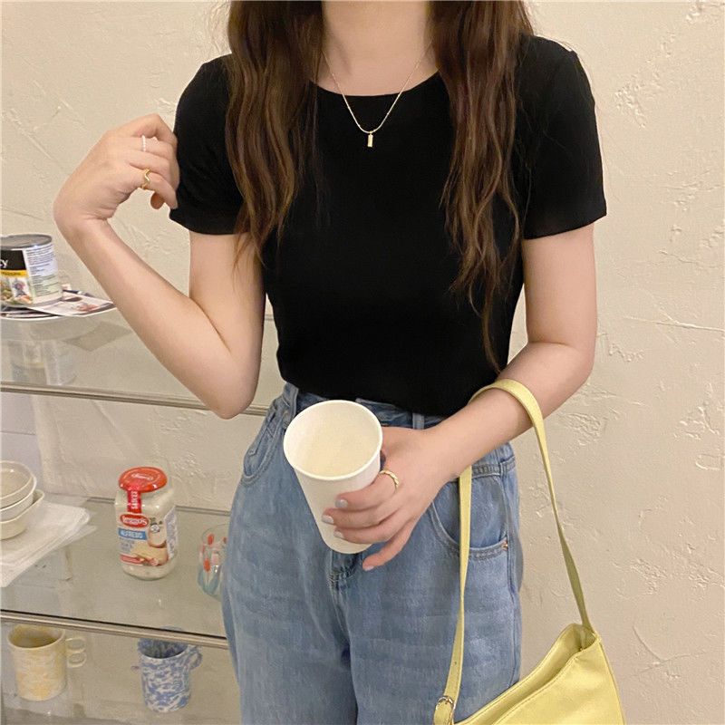 Femme Ribbet Korte Ærmer T-Shirt Stilla