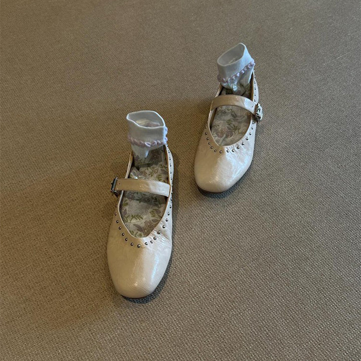 Dame Mary Jane Ballerinas med justerbar rem Stilla