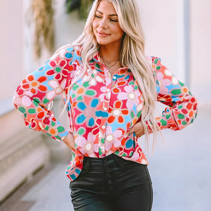 Dame blomsterprint bluse Stilla
