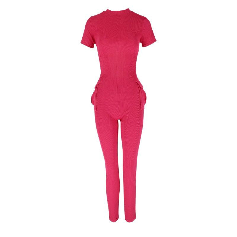 Dame figursyet jumpsuit med høj krave og sidelommer Skovae