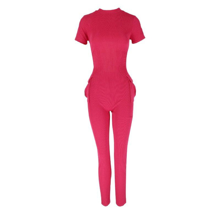 Dame figursyet jumpsuit med høj krave og sidelommer Skovae