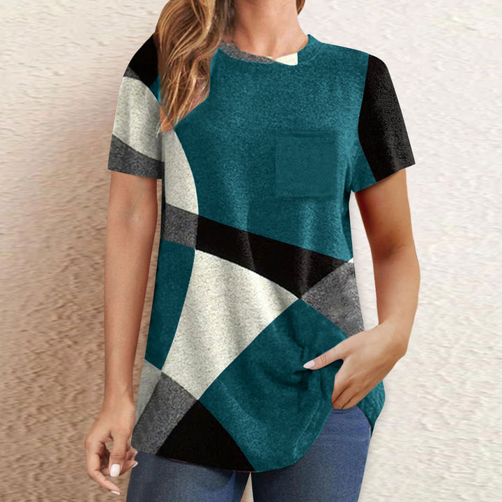 Dame T-shirt med moderne geometrisk design og praktisk brystlomme Stilla