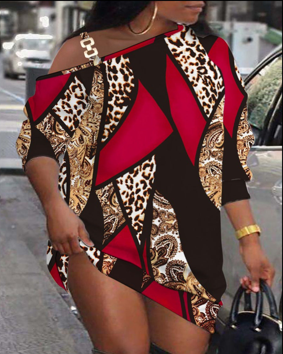 Dame Off-Shoulder Abstrakt Print Kjole Stilla