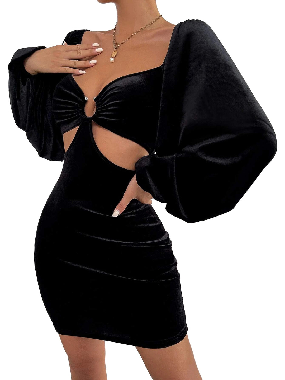 Stilla | Velvet-Kjole Puffærme Bodycon Velvet Kjole